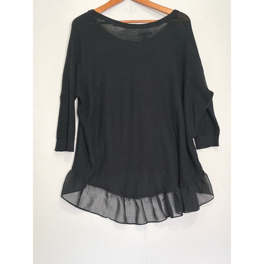 American Eagle Outfitters Black Knit Ruffle Chiffon Hem Sweater Top Small - Picture 7 of 9